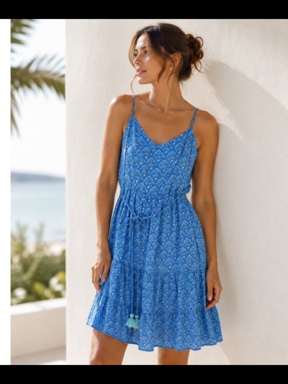 Vineyard Vines Blue Printed Spaghetti-Strap Mini Dress